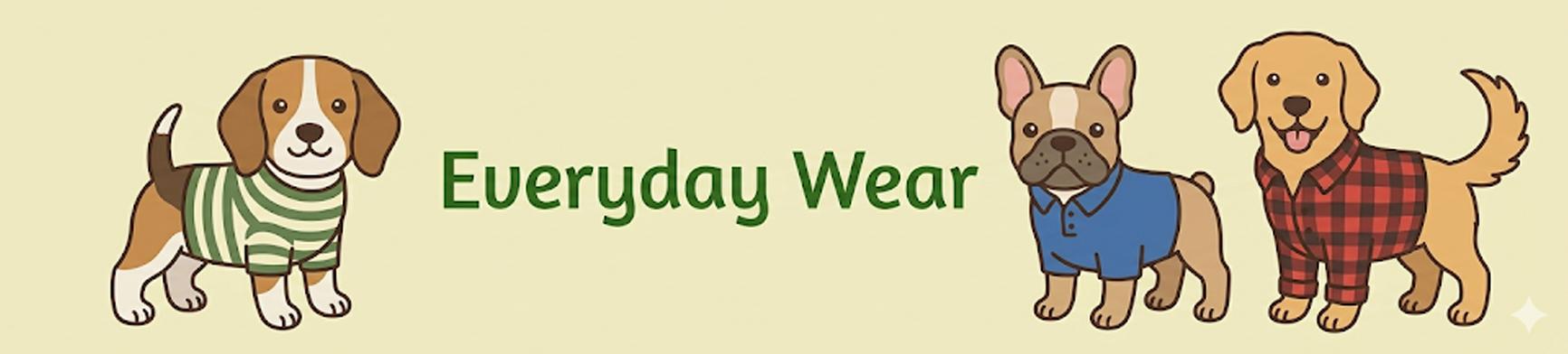 Three dogs modeling examples of everyday wear.