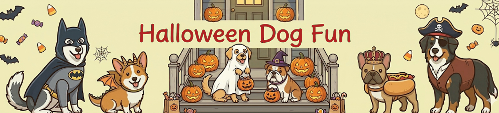 A spooky pack of dogs dressed up in costumes for Halloween!