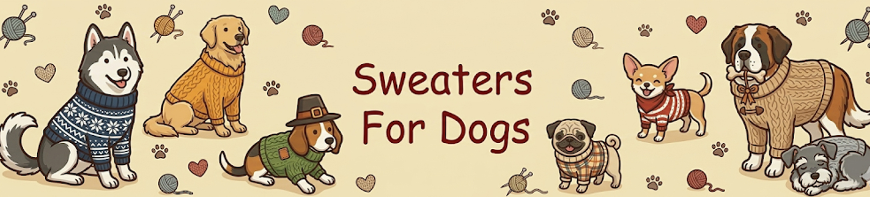 Seven dogs showing off the luxury sweaters!