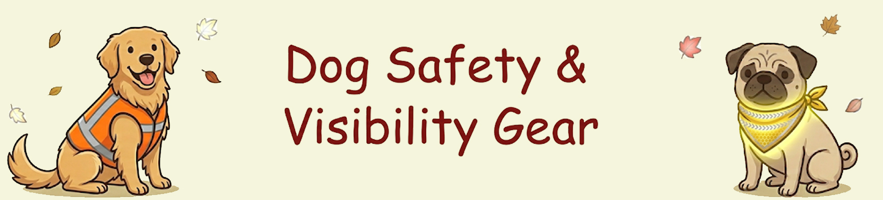 One dog wearing a safety vest and the other wearing a reflective bandana for visibility.