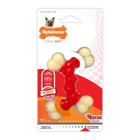 Nylabone DuraChew Double Bended Bone Bacon Petite Indestructible Nylon Aggressive Chew Flavor Infused