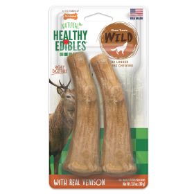 Nylabone Holiday Healthy Edibles Antler Venison Dog Treat 2 ct Wholesome Crunchy Baked Long Lasting Chew