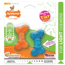 Nylabone Flexi Chew Peanut Butter and Bacon Flavor Tiny 2PK Flexible Gentle Gum Teething Puppy Toys