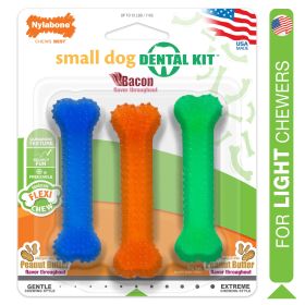 Nylabone Flexi Chew 2 Peanut Butter 1 Bacon Petite 3 pk Gentle Teething Chewing Toy Pack Product