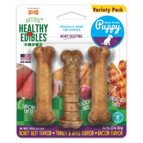Nylabone Healthy Edibles Variety Pack Puppy 3 pc Wholesome Crunchy Baked Teething Training Snack Pack