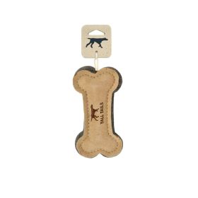 Tall Tails Dog Bone Tug Natural Leather 6 Inches Durable Reinforced Leather Interactive Tug Toy