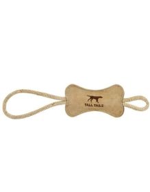 Tall Tails Dog Bone Tug Natural Leather 16 Inches Durable Reinforced Leather Interactive Tug Toy