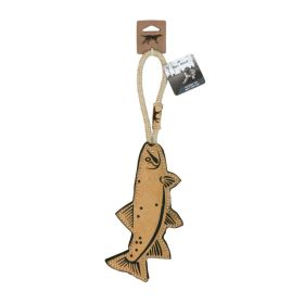Tall Tails Dog Leather And Wool Trout 16 Inches Durable Reinforced Leather Minimal Mess Squeaker Toy