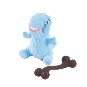 Territory Dog 2-in-1 Blue Dino Toy Prehistoric Hide Seek Puzzle Squeaker Durable Fun