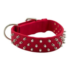 Omni Pet Bravo Nylon Spiked Collar Red Heavy Duty Hardware Edgy Fashion Statement Secure Walking 25in