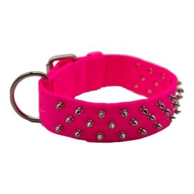 Omni Pet Bravo Nylon Spiked Collar Neon Pink Heavy Duty Hardware Edgy Fashion Statement Secure Walking 29in