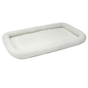 QuietTime Bolster Dog Bed White 26X42in Plush Comfortable Crate Mat Raised Edges Cozy Sleep Sanctuary Bed