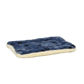 QuietTime Reversible Paw Print Dog Bed Blue 18x24in Plush Comfortable Crate Mat Washable Sleep Pad