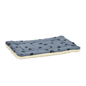 QuietTime Reversible Paw Print Dog Bed Paw Print Blue 20x30in Plush Comfortable Crate Mat Washable Sleep