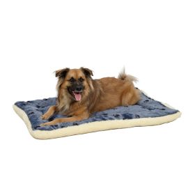 QuietTime Reversible Paw Print Dog Bed Paw Print Blue 22x36in Plush Comfortable Crate Mat Washable Sleep