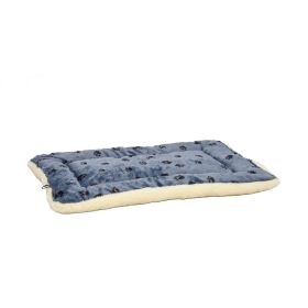 QuietTime Reversible Paw Print Dog Bed Paw Print Blue 26x42in Plush Comfortable Crate Mat Washable Sleep
