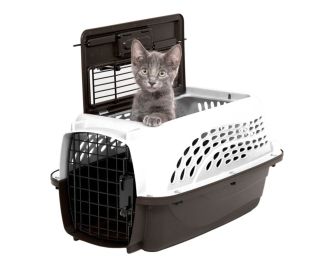 Petmate 2-Door Top Load Kennel Metallic Pearl White 19in Travel Carrier Easy Access Ventilation Plastic