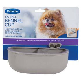 Petmate No Spill Kennel Cup Double Gray 13oz Heavy Duty Dual Basin Stainless Steel Crate Feeding Bowl