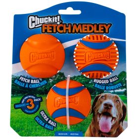 Chuckit! Fetch Medley Balls Gen 3 Medium 3pk High Bounce Durable Rubber Active Fetch Toy Outdoor Exercise