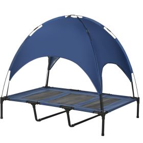 PawHut — Elevated Dog Bed — Removable Canopy Foldable Outdoor Cot Travel Bag 48x36.25x42.5 Dark Blue Portable