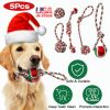 Christmas Dog Chewing Toys Rope Set 5 Pcs Red Green White Teeth Cleaning Habit Interaction Puppy