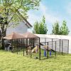 Outdoor Dog Kennel 2 Rooms Adjustable Bowls 13.5' x 9.4' x 5.1' CCS