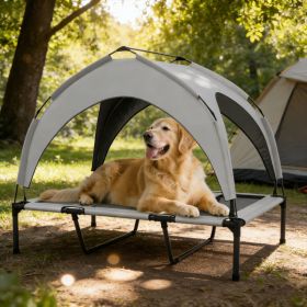PawHut — Elevated Dog Bed — Canopy Cooling Mesh Portable Outdoor Cot 41.7x29.9x37 Light Gray Large Dogs