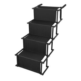 Foldable Dog Ramp 4 Step Collapsible Non-Slip Stairs 176LBS Steel Ladder Straps Tether Clip