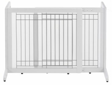 Cool Breeze White Hardwood Freestanding Safety Barrier Step Over Adjustable Folding Indoor Pet Gate