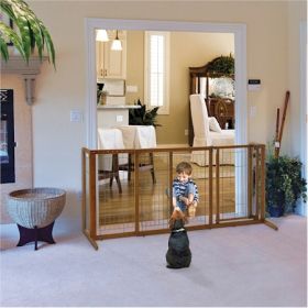 Adjustable Walk-Thru Rubberwood Pet Barrier Small Medium Breeds Home Safety Gate Indoor Freestanding Locking Door Design