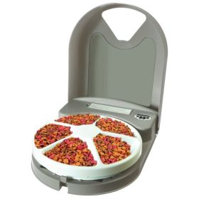 Five Meal Automatic Pet Feeder Rotating Tray Programmable Timer 5 Compartments Dishwasher Safe Design
