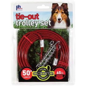 Prevue Pet Products Medium Duty Dog Tie Out Trolley Set 50 Foot Galvanized Cable Swivel Bolt Snap Ends