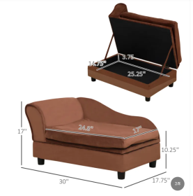 PawHut Dog Sofa Bed Couch With Storage Brown Furniture Dogs Plush Cozy Space Saving Design