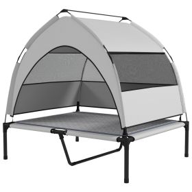 PawHut — Elevated Dog Bed — Three Sided Canopy Cooling Pad Foldable Outdoor Cot Travel Bag 36.2x29.5x35 Light Gray