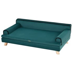 PawHut Dog Couch for Large Dogs, Dog Couch bed Large w/ Washable Cover, Wooden Legs, Soft Pet Couch for Comfort Sleep, Teal