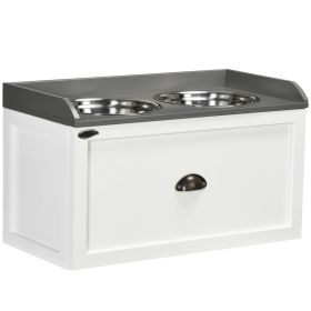 PawHut Raised Dog Feeder Large 2 Bowl Set Storage Drawer Elevated