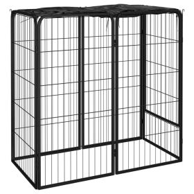 Dog Playpen 6 Panels Black Powder-Coated Steel Water-Resistant UV-Resistant