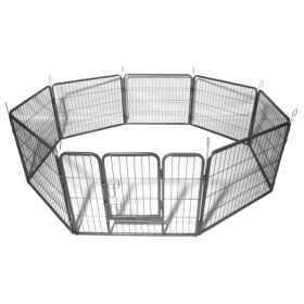 24" Dog Playpen Heavy Duty Metal Fence 8 Panel Silver