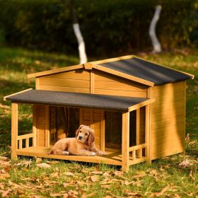 GO 47.2" Wooden Dog House Outdoor Cabin Style Porch 2 Doors