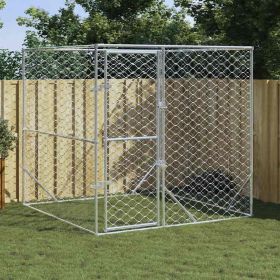 Outdoor Dog Kennel Silver Galvanized Steel Sturdy Safety