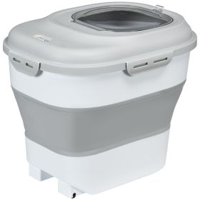 PawHut Dog Food Storage Container Wheels Foldable Kibble Keeper Airtight Pet Pantry Organizer 30lb 25L Grey  Dogs Cats