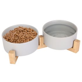 Elevated Pet Bowl Set Ceramic Wood Stand Posture Digestion Non-Toxic Microwave Dishwasher Safe Healthy Puppy