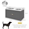 PawHut Elevated Feeding Station Two Stainless Steel Bowls Storage Drawer Twenty One Liter Capacity Raised Brown Organized Daily Feeding