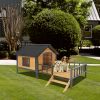 Wooden Cabin Dog House Iron Frame Outdoor Porch All Around Protective Durable Weather Resistant Shelter Design