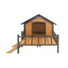 Wooden Cabin Dog House Iron Frame Outdoor Porch All Around Protective Durable Weather Resistant Shelter Design