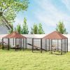 Large Outdoor Dog Kennel with 2 Rooms, Rotating & Adjustable Height Bowls, Waterproof & UV-Resistant Canopy