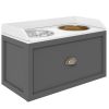 PawHut Elevated Feeding Station Two Stainless Steel Bowls Storage Drawer Twenty One Liter Capacity Raised Brown Organized Daily Feeding
