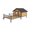 Wooden Cabin Dog House Iron Frame Outdoor Porch All Around Protective Durable Weather Resistant Shelter Design