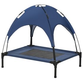 PawHut — Elevated Dog Bed — Canopy Cooling Mesh Portable Outdoor Cot 30x24x28.75 Dark Blue Medium Dogs