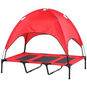 PawHut — Elevated Dog Bed — Removable Canopy Foldable Outdoor Cot Travel Bag 48x36.25x42.5 Red Black XXL